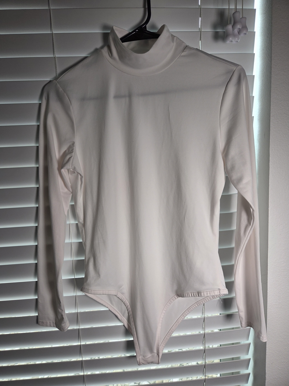 White / Pale Soft Pink Long Sleeve Turtleneck Body-Suit - Size L (New)